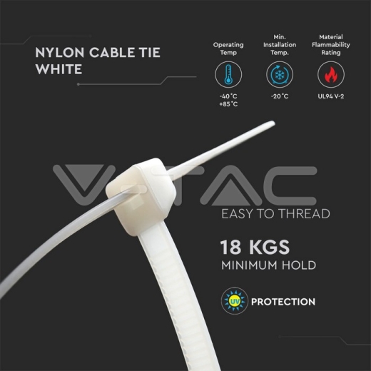 Cable Tie - 3.5 x 150mm White 100 pcs/pack - 3