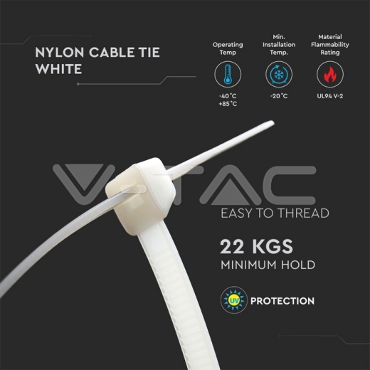 Cable Tie - 4.5 x 300mm White 100 pcs/pack - 3