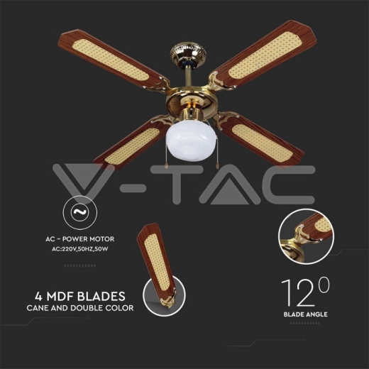 Ventilador de techo 50W 1 x E27 LED 4 cuchillas AC Motor - 6