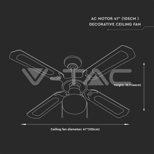 Ventilador de techo 50W 1 x E27 LED 4 cuchillas AC Motor - 7
