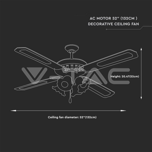 Ventilador de techo 55W 4 x E27 LED 4 cuchillas АC Motor - 7