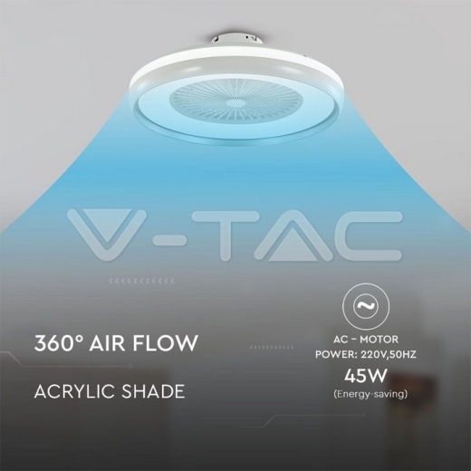 45W LED Box Fan Ceiling Light RF Control 3 in 1 Motor Grey Ring - 9