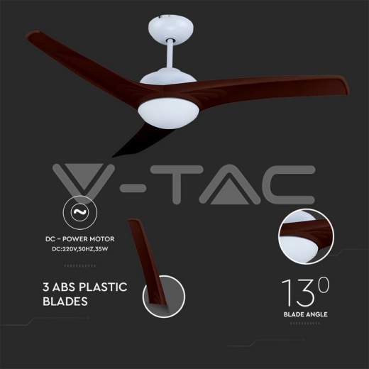 Ventilador de techo LED 15W 3 en 1 control remoto por RF 3 cuchillas color marron 35W DC Motor - 3