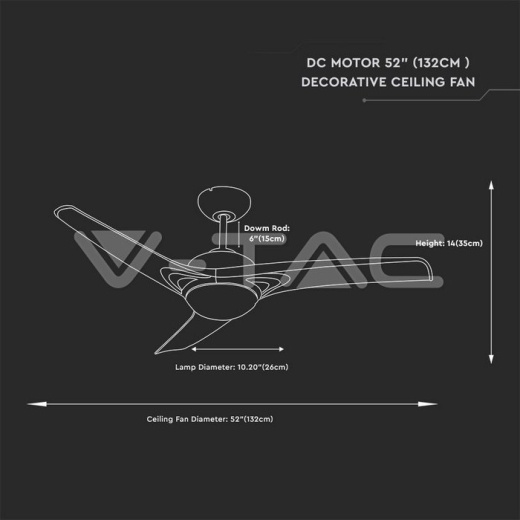 Ventilador de techo LED 15W 3 en 1 control remoto por RF 3 cuchillas color marron 35W DC Motor - 6