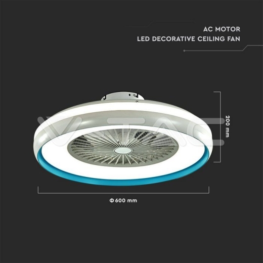 45W LED Box Fan Ceiling Light RF Control 3 in 1 Motor Blue Ring - 8