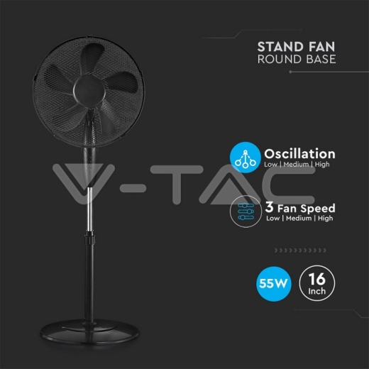 Ventilador de suelo 55W base redonda 5 cuchillas 3 velocidades negro - 2