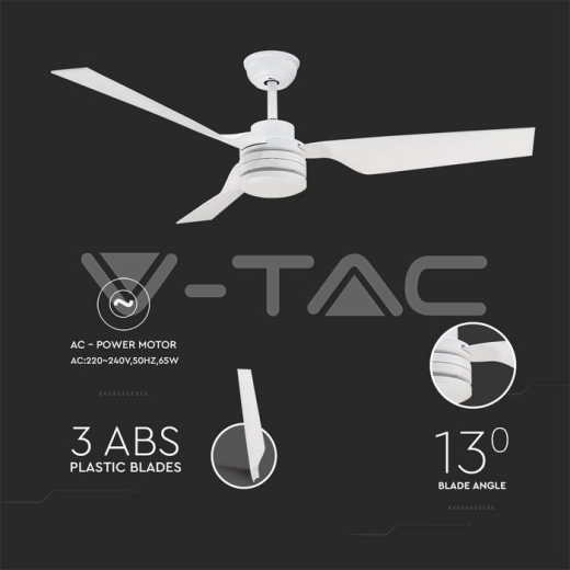 65W LED Ceiling Fan RF Control 3 White Blades AC Motor - 2