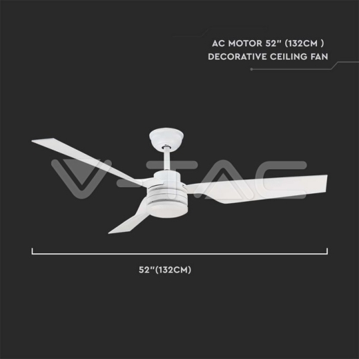 65W LED Ceiling Fan RF Control 3 White Blades AC Motor - 5