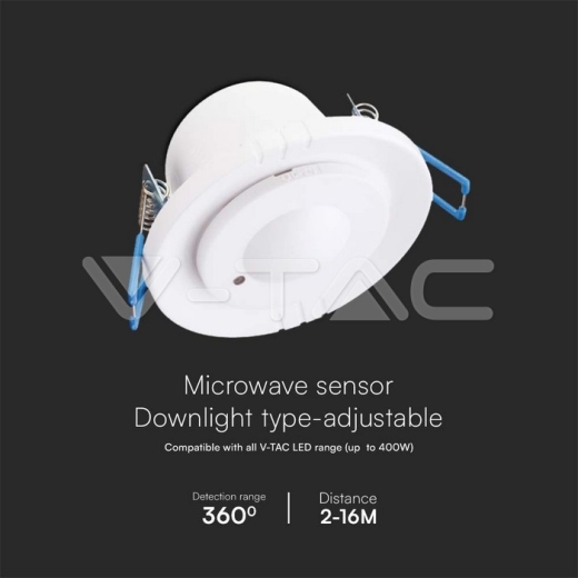 Sensor de Movimiento Microondas 300W 360'D Cuerpo Blanco - 2