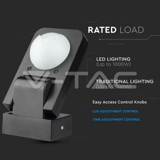 Sensor de movimiento infrarrojo negro 360° 1000W Ajustable - 5