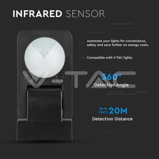Sensor de movimiento infrarrojo negro 360° 1000W Ajustable - 9