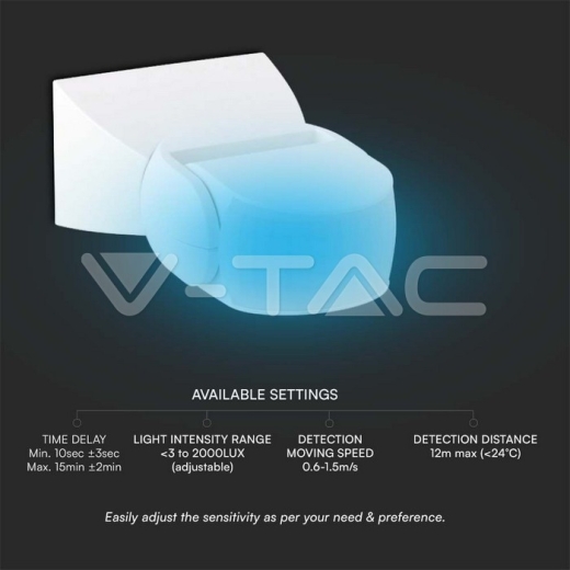 300W Infrared Motion Sensor 180'D White Body IP65 - 3