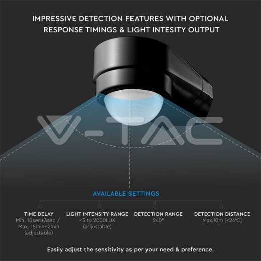 Sensor de movimiento Infrarrojo cuerpo Negro Corner 240° - 3