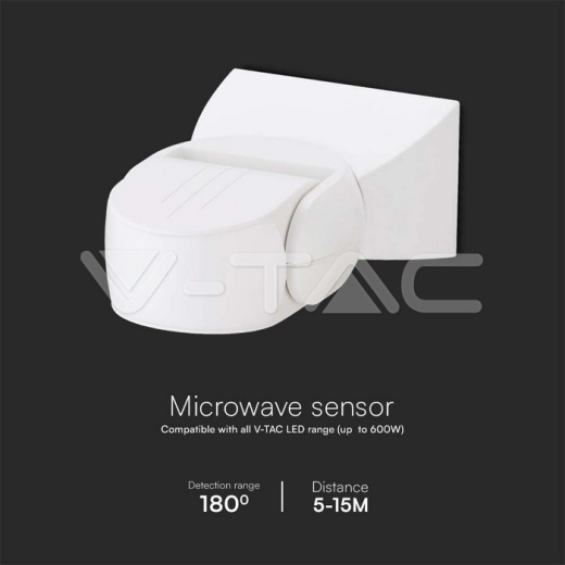 Sensor de Movimiento Microondas 300W 180'D Cuerpo Blanco IP65 - 2