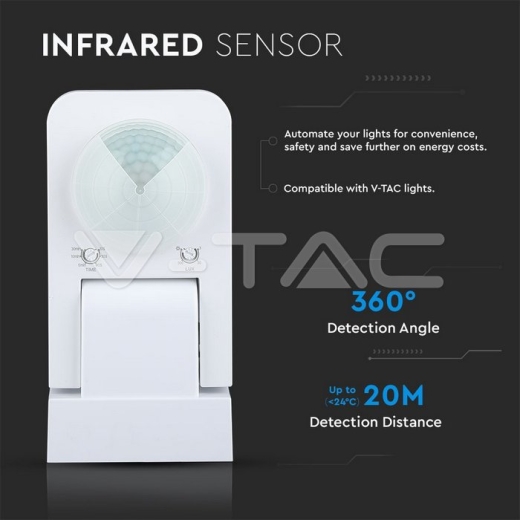 Sensor de movimiento infrarrojo blanco 360° 1000W Ajustable - 4