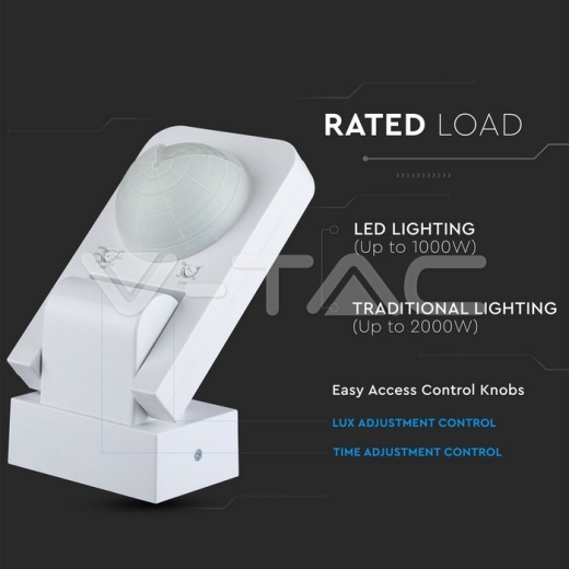 Sensor de movimiento infrarrojo blanco 360° 1000W Ajustable - 5