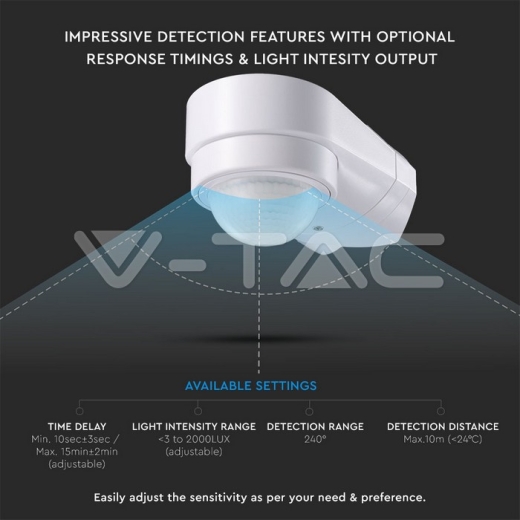 Sensor de movimiento infrarrojo blanco montaje en esquina 240° - 4