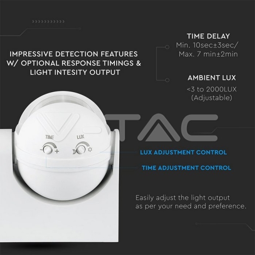 Sensor de movimiento infrarrojo blanco 180° - 8