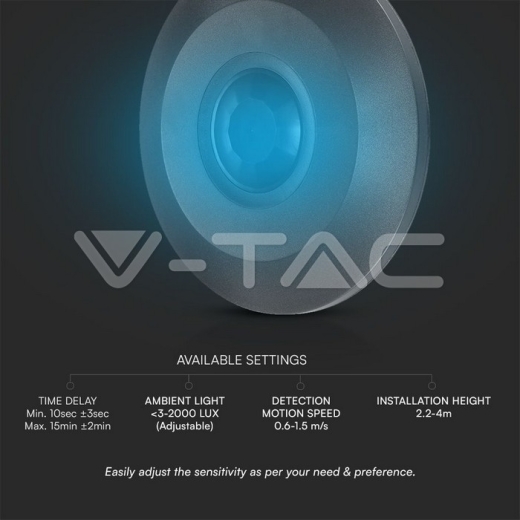 Sensor PIR de Techo Plano Completo Negro - 2