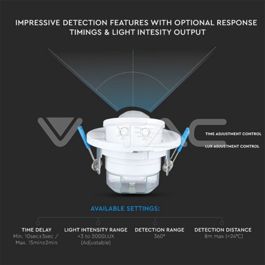 PIR Ceiling Sensor Moving Head White - 6