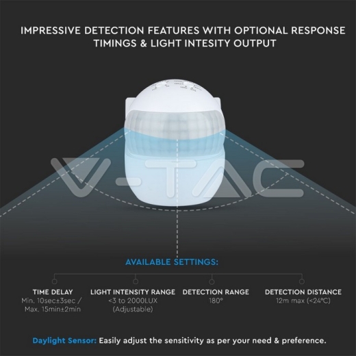 PIR Wall Sensor Moving Head White - 6