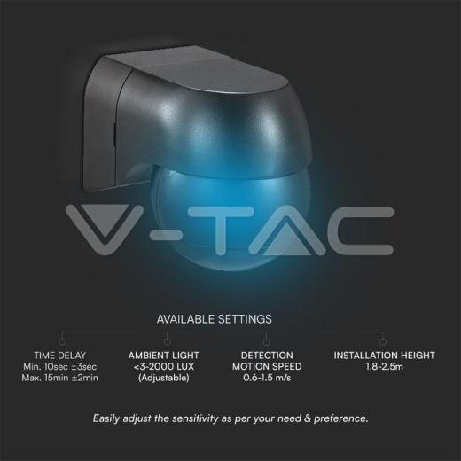 Sensor de pared PIR con cabezal móvil negro completo - 2