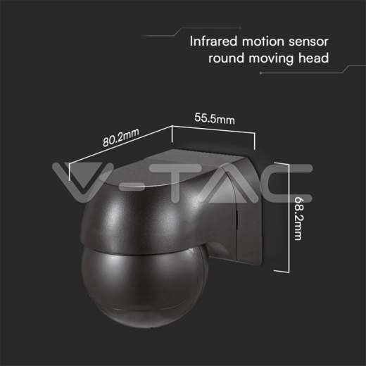 Sensor de pared PIR con cabezal móvil negro completo - 4