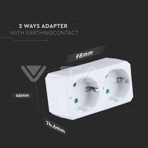 2 Ways Adapter Earthing Contact 10/16A 250V White - 8