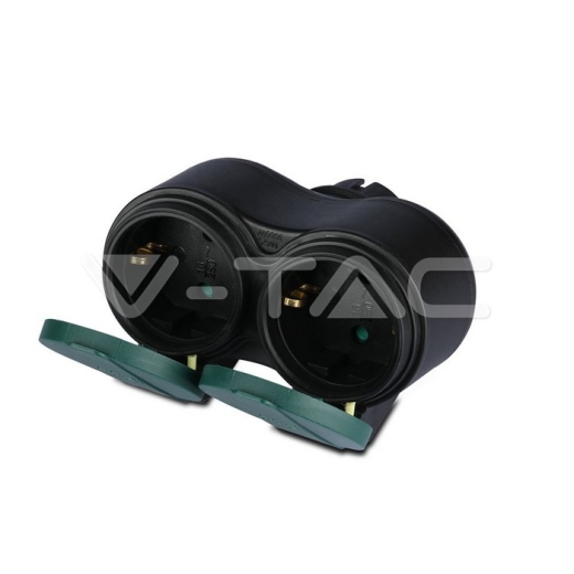 2 Ways Adapter 16A IP44 Black+Green - 1