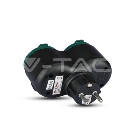 2 Ways Adapter 16A IP44 Black+Green - 4