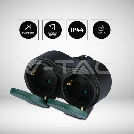 2 Ways Adapter 16A IP44 Black+Green - 6