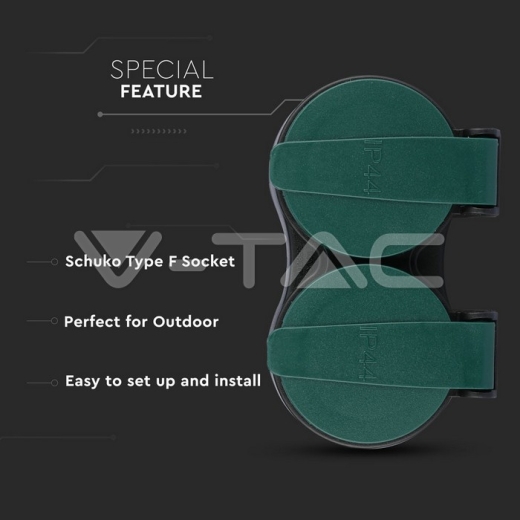 2 Ways Adapter 16A IP44 Black+Green - 7