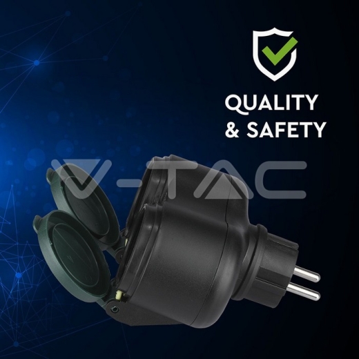 2 Ways Adapter 16A IP44 Black+Green - 8