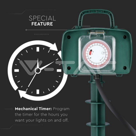 2 Ways Garden Spike Socket Mechanical Timer 3G 1.5mm x 3m IP44 Green - 6