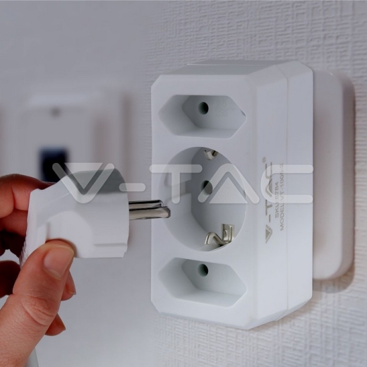 Adaptador de 2 salidas Euro Socket 10A , 1 Socket 10/16A 250V Blanco - 10
