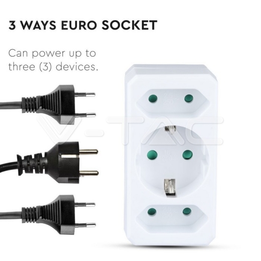 Adaptador de 2 salidas Euro Socket 10A , 1 Socket 10/16A 250V Blanco - 5