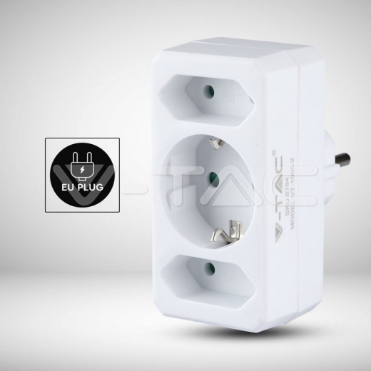 Adaptador de 2 salidas Euro Socket 10A , 1 Socket 10/16A 250V Blanco - 6