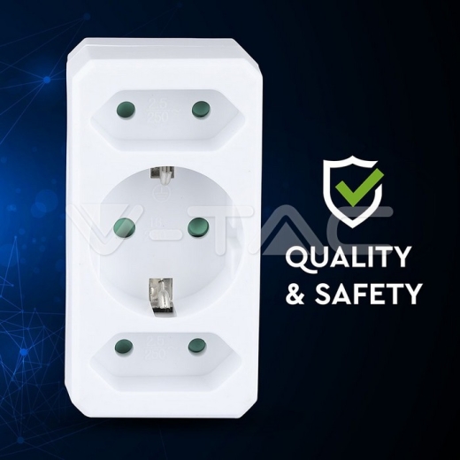Adaptador de 2 salidas Euro Socket 10A , 1 Socket 10/16A 250V Blanco - 8