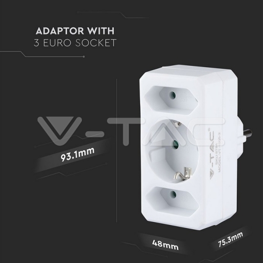 Adaptador de 2 salidas Euro Socket 10A , 1 Socket 10/16A 250V Blanco - 9