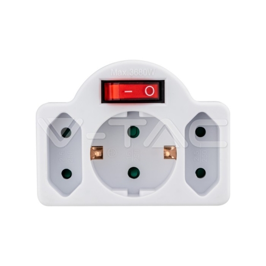 3 Outlet Power Adapter Earth Contact Switch 16A 250V - 2