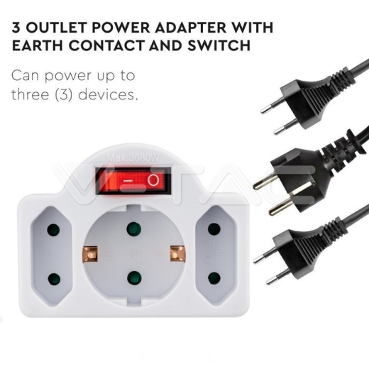 3 Outlet Power Adapter Earth Contact Switch 16A 250V - 4