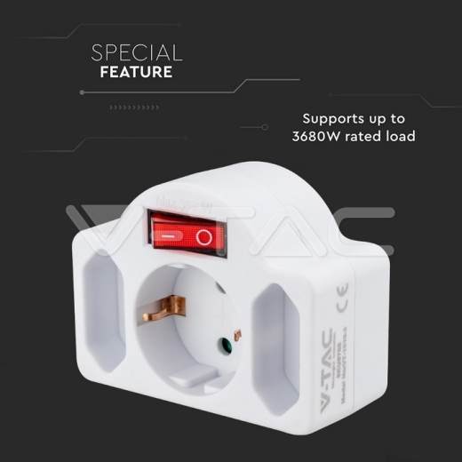 3 Outlet Power Adapter Earth Contact Switch 16A 250V - 6