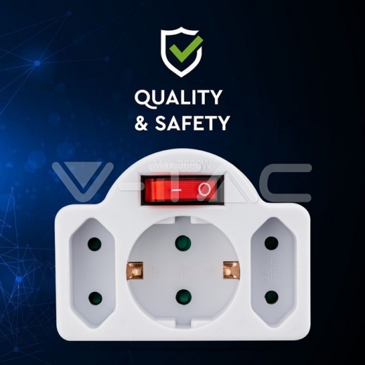 3 Outlet Power Adapter Earth Contact Switch 16A 250V - 7