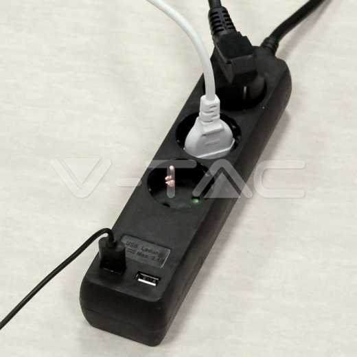 Enchufe 3 tomas con 2 puertos USB Negro con cable 1.5m - 10
