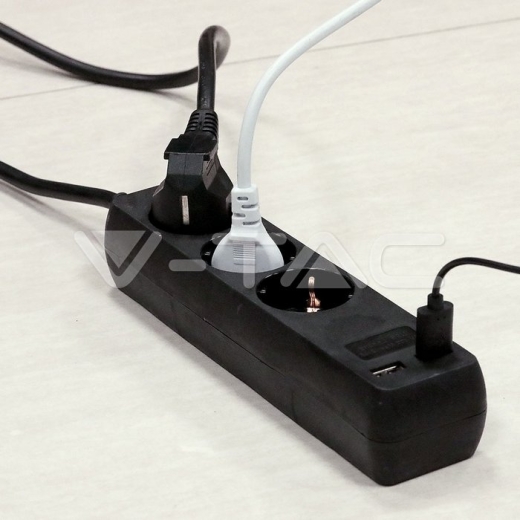 Enchufe 3 tomas con 2 puertos USB Negro con cable 1.5m - 11