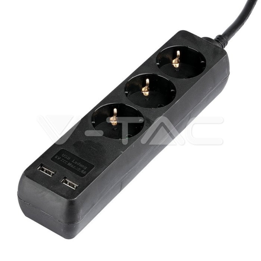 Enchufe 3 tomas con 2 puertos USB Negro con cable 1.5m - 3