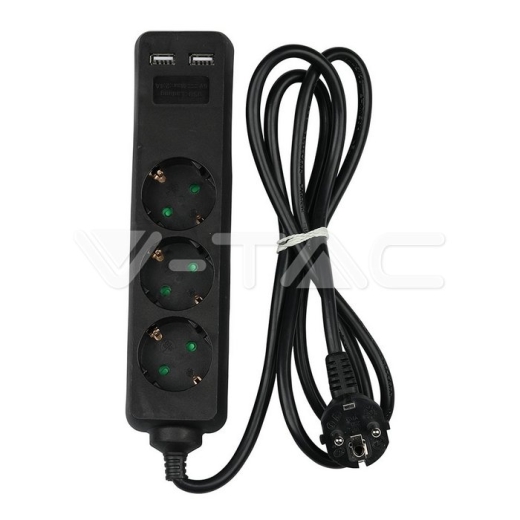 Enchufe 3 tomas con 2 puertos USB Negro con cable 1.5m - 4