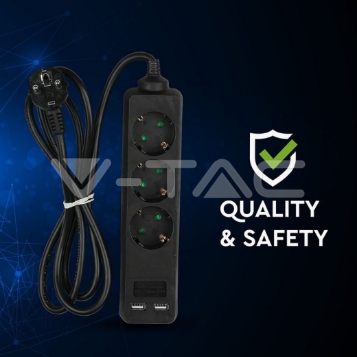 Enchufe 3 tomas con 2 puertos USB Negro con cable 1.5m - 7