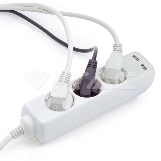 3 Power Strip 2 USB White Cable 1.5m - 10