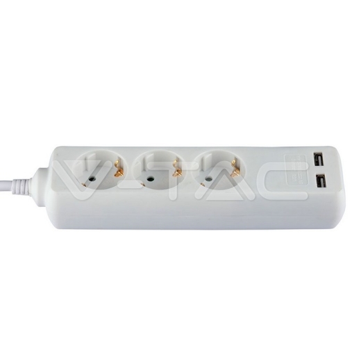 3 Power Strip 2 USB White Cable 1.5m - 1